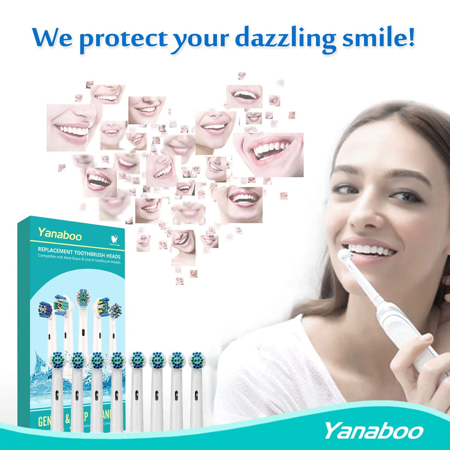 Oral B Compatible Toothbrush Head, Yanaboo Replacement Brush Heads for Most Braun Oral B Electric Toothbrushes of Vitality Pro Smart Genius Series, Precision Clean and Plaque Removal (8 Pack in White)