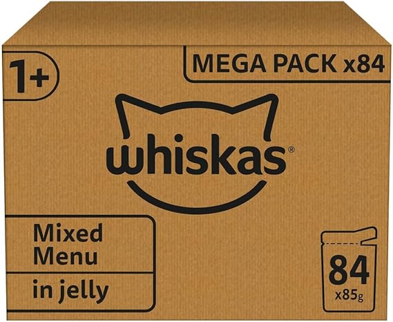 Whiskas 1+ Adult Mixed Selection in Jelly 84 Pouches, Adult Wet Cat Food, Megapack (84 x 85 g)