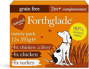 Forthglade Complementary Wet Dog Food Variety Pack (12 x 395g Trays) - Just Chicken, Chicken with Liver & Turkey, 90% Meat, Grain Free Dog Food with Natural Ingredients, Hypoallergenic Dog Food