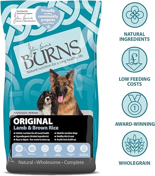 Burns Pet Nutrition Hypoallergenic Complete Dry Dog Food Adult and Senior Dog Original Lamb and Brown Rice 2 kg (Copy)