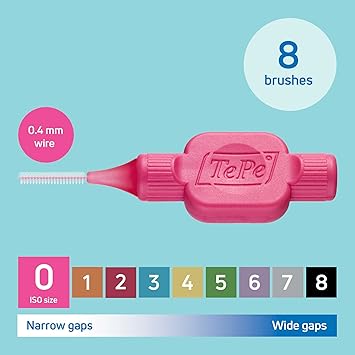 TePe Interdental Brush, Original, Pink, 0.4mm/ISO 0, 8pcs, Plaque Removal, efficient Clean Between Teeth, Tooth Floss, for Narrow Gaps