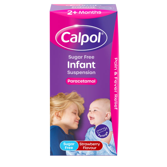 Calpol Sugar-Free Infant Suspension Paracetamol (1 x 100ml), Strawberry Flavour Calpol Infant with Paracetamol for Fever & Pain Relief, Suitable for 2+ Months Babies & Kids