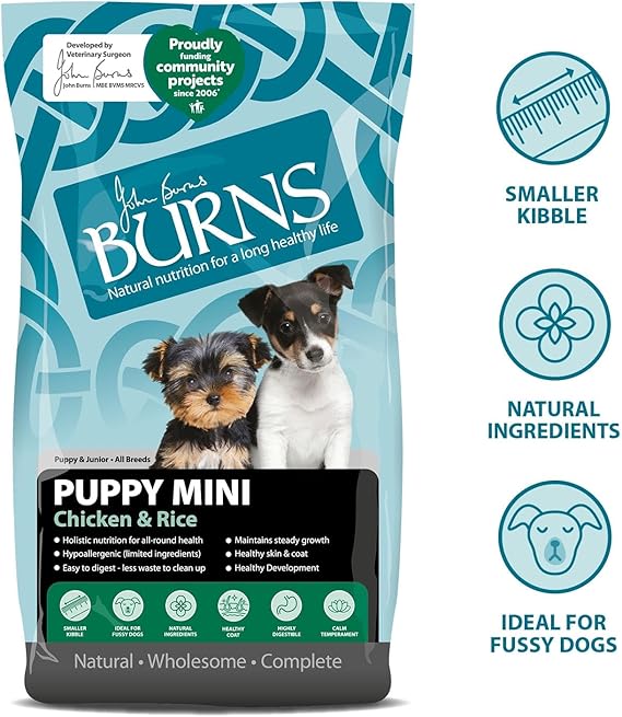 Burns Pet Nutrition Hypoallergenic Complete Dry Dog Food Puppy Mini Chicken and Rice 2 kg