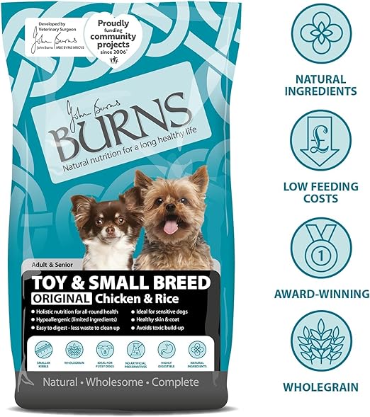 Burns Pet Nutrition Hypoallergenic Complete Dry Dog Food Adult and Senior Dog Small/Toy Breed Chicken and Rice 2 kg