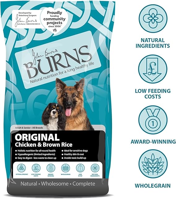 Burns Pet Nutrition Hypoallergenic Complete Dry Dog Food Adult and Senior Dog Original Chicken and Brown Rice 2 kg