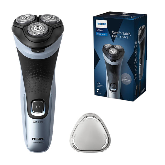 Philips Electric Shaver Series 3000X - Wet & Dry Electric Shaver for Men in Celestial Blue, with SkinProtect Technology, Pop-up Beard Trimmer, Ergonomic Men's Shaver (Model X3053/00)