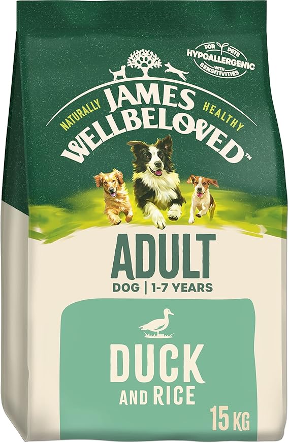 James Wellbeloved Adult Duck & Rice 15 kg Bag, Hypoallergenic Dry Dog Food