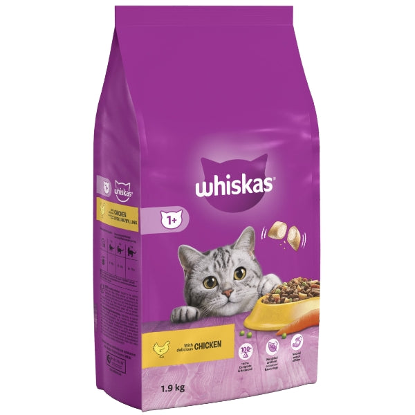 Whiskas 1+ Chicken 1.9kg Bag, Adult Cat Dry Food