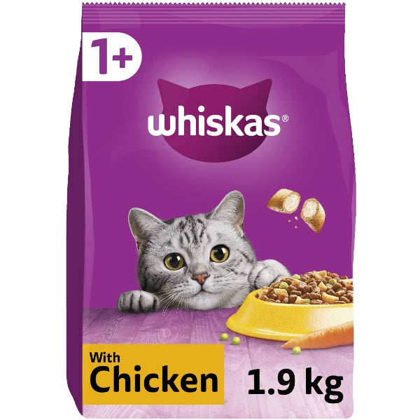 Whiskas 1+ Chicken 1.9kg Bag, Adult Cat Dry Food